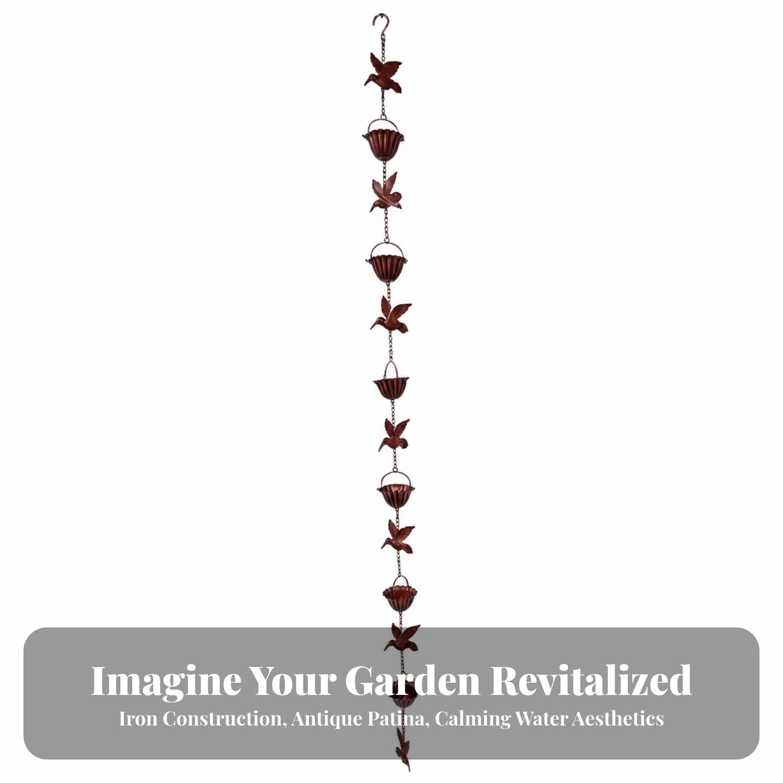 Rain Chain with Bird Ornaments Whimsical Rain Chain with Cups Hardware Easy-to-Hang Metal for Homeowners, Garden, Patio