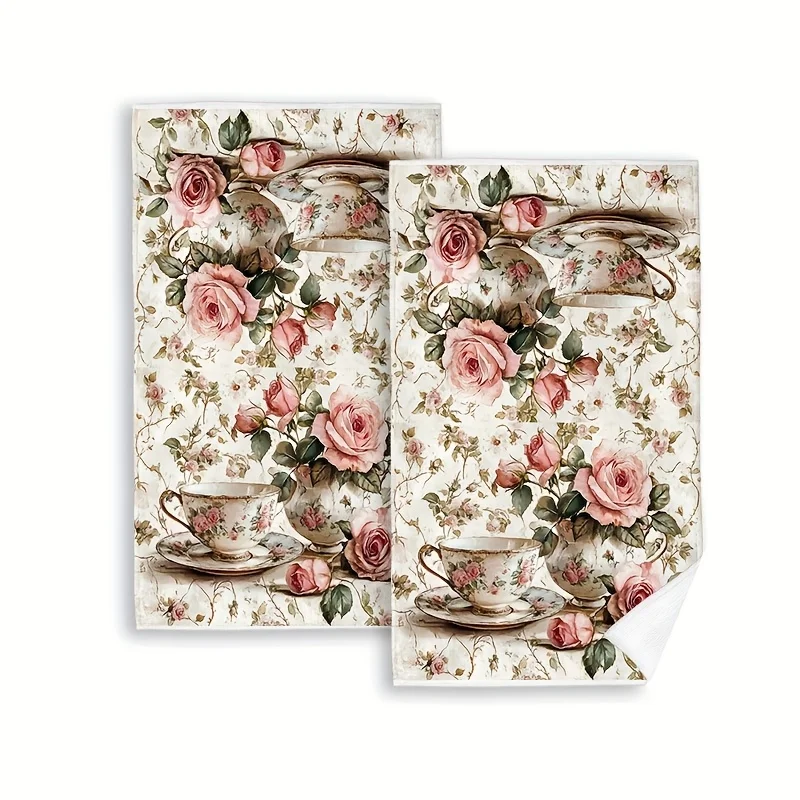2Pcs, Vintage Rose Tea Towel Kitchen Towel, 40Cm*60Cm Towel…