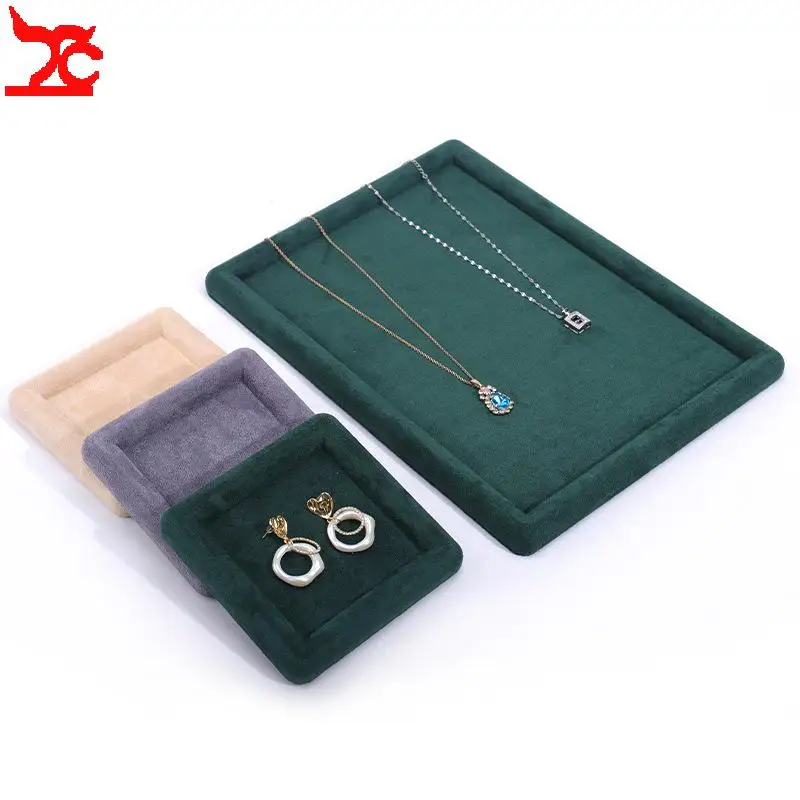 Plateau de rangement de comptoir de bijoux, anneaux, boucles d'oreilles, support de rangement de bracelets, tissu de couleur unie, plateau d'exposition de petits articles pour bijoux