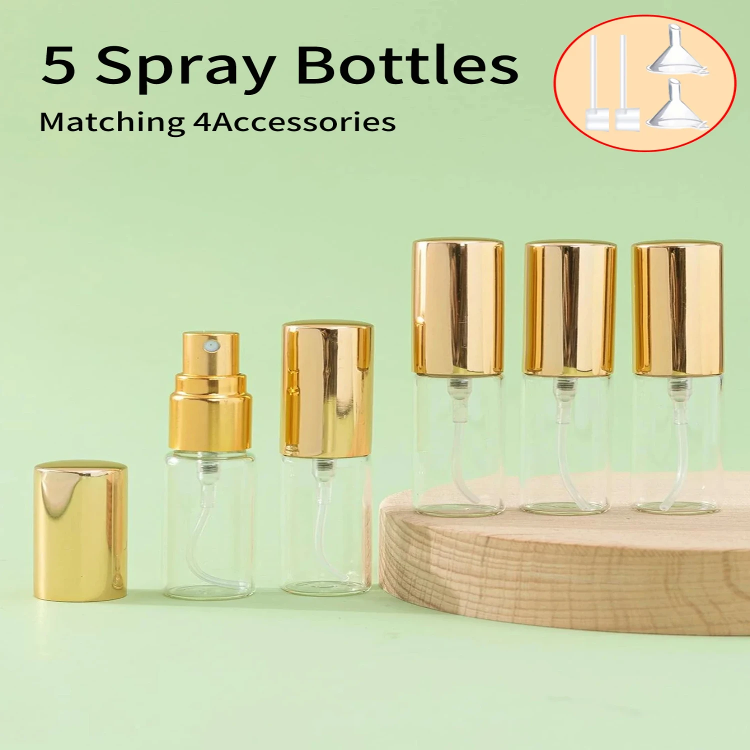 

5pcs+4 Accessories 5ml Perfume Spray Bottle with 5 Spray Bottles, 2 Funnels, 2 Dispensing Divas.