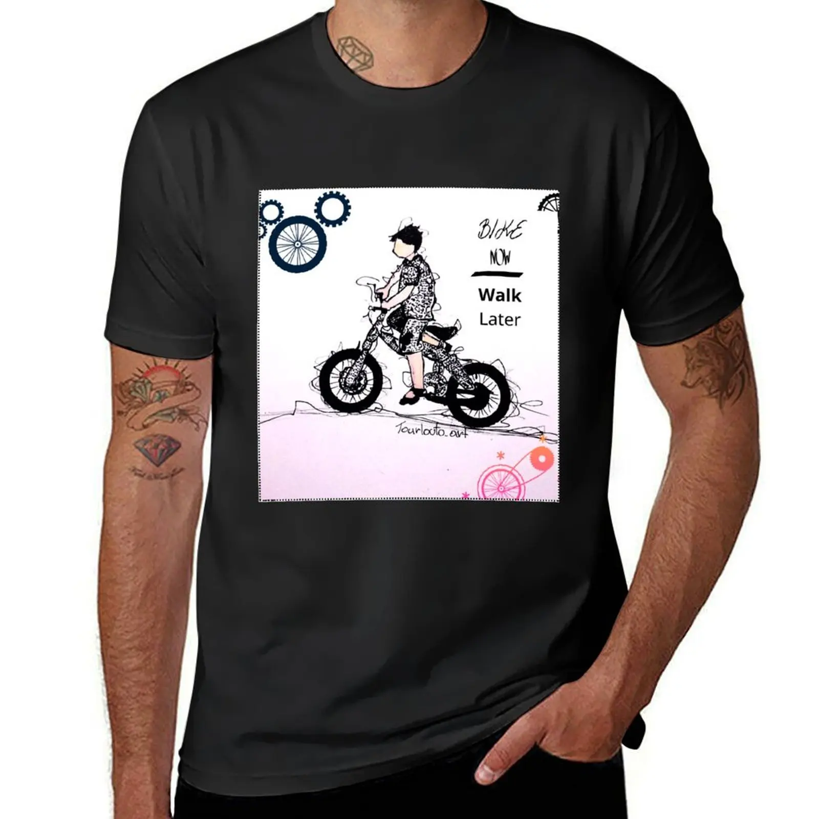 Bike now walk later. T-Shirt Short sleeve tee shirts graphic tees sweat kawaii clothes t shirts for men cotton