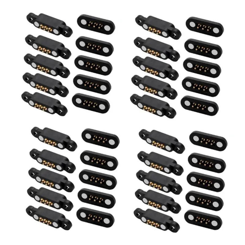 HOT-20Pairs 3Pin Spring Loaded Magnetic Pogo Pin Connector 3 Positions Magnets Pitch 2.3MM Through Holes Male Female Probe