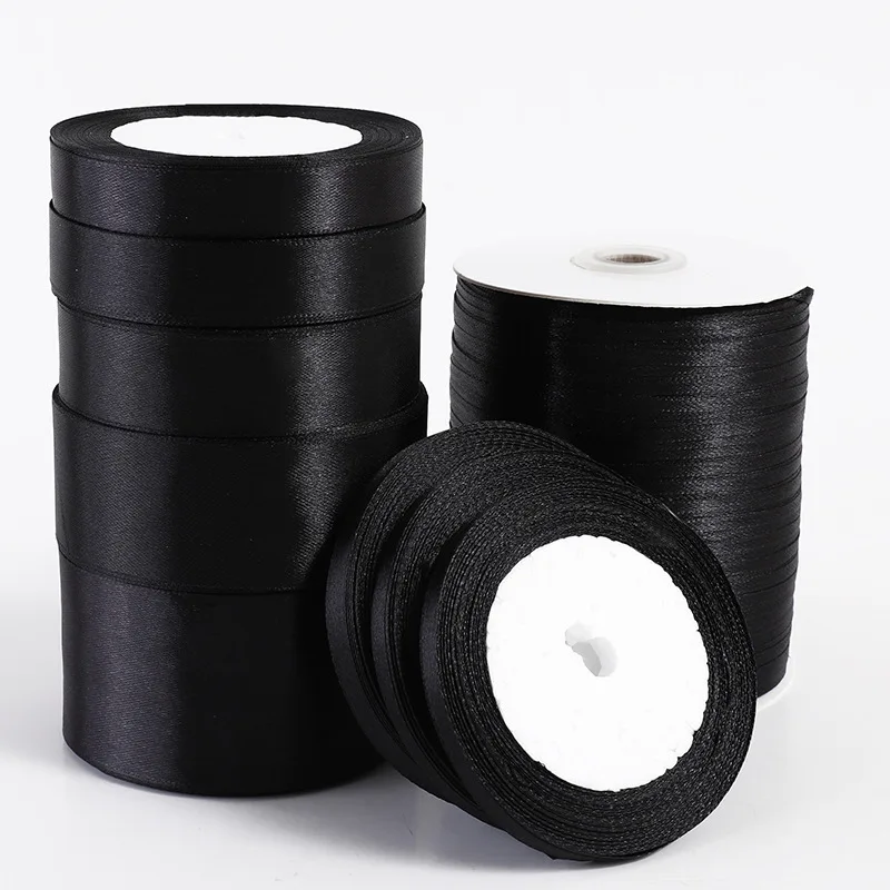 25yards/Roll (6mm-80mm) Black Polyester Satin Ribbon Bow Craft Decor Wedding Christmas Party Handwork DIY Clothing Decoration