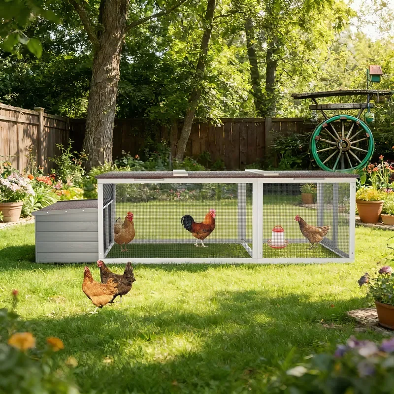 Large Wooden Chicken Coop with Run Outdoor Poultry Cage, Weatherproof Asphalt Roof, Nesting Box & Secure for Backyard