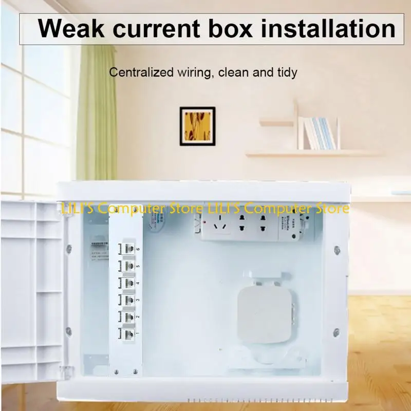 

A52B 6 Port Straight-through CAT5e Patch Panel RJ45 Cable Adapter Keystone Ethernet Distribution Frame UTP 19in