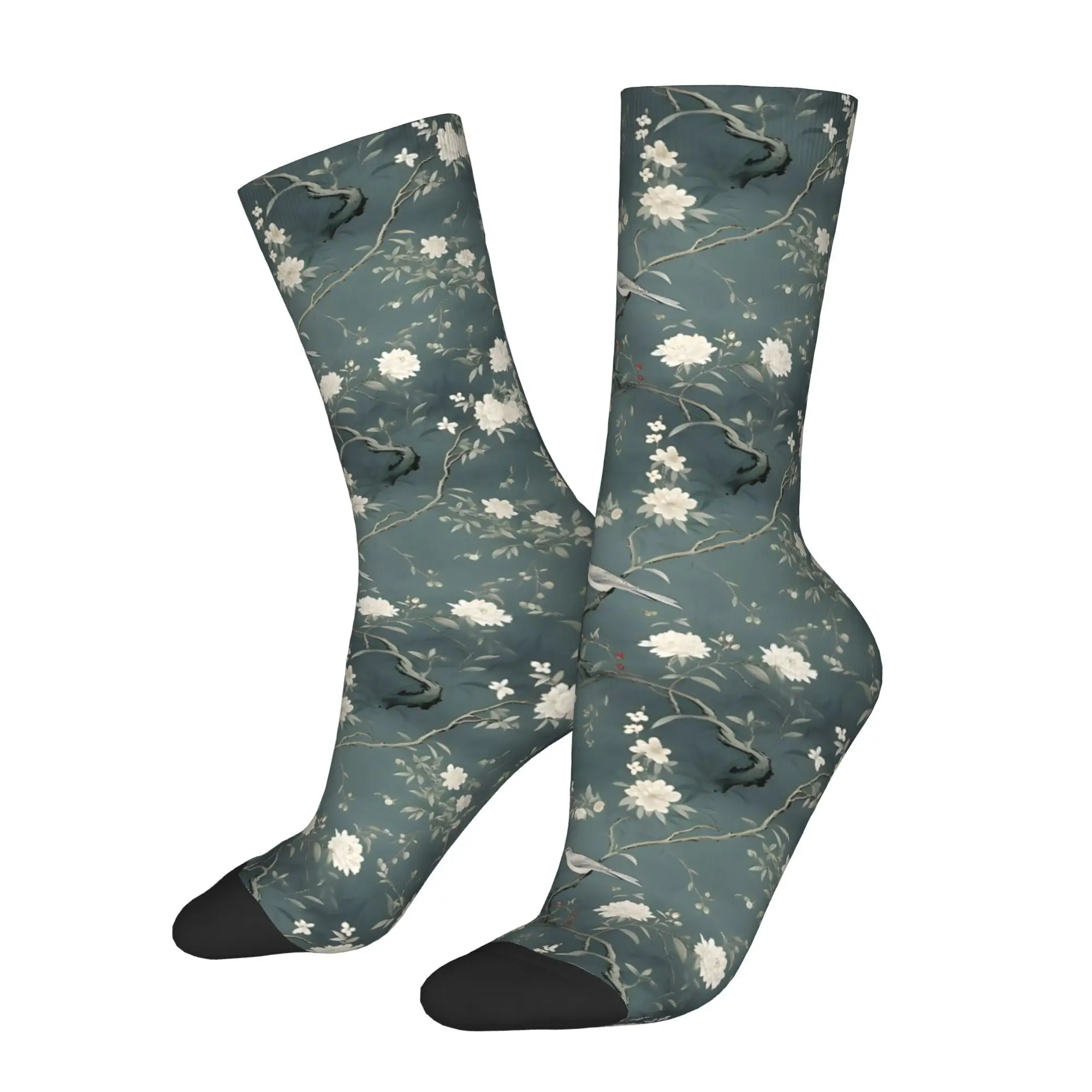 1pc Birds Among The Branches Printed Men's Socks  Novelty Hip Hop Harajuku Pattern Crew Sock Casual Gift