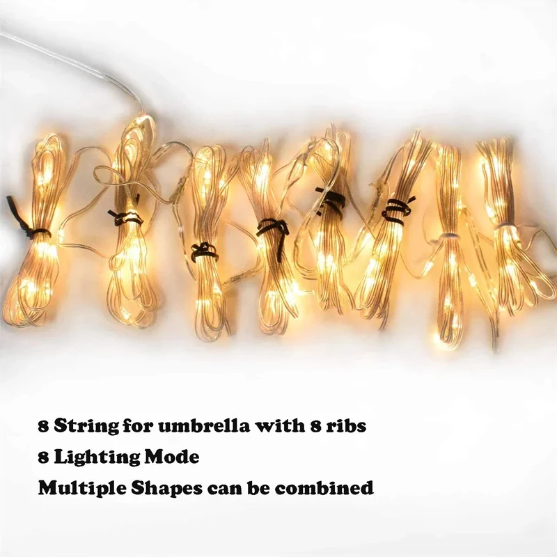 LED String Lights Patio Umbrella Lights 8 Lighting Mode with Remote Control Lights Solar Operated Outdoor for Patio Camping Tent