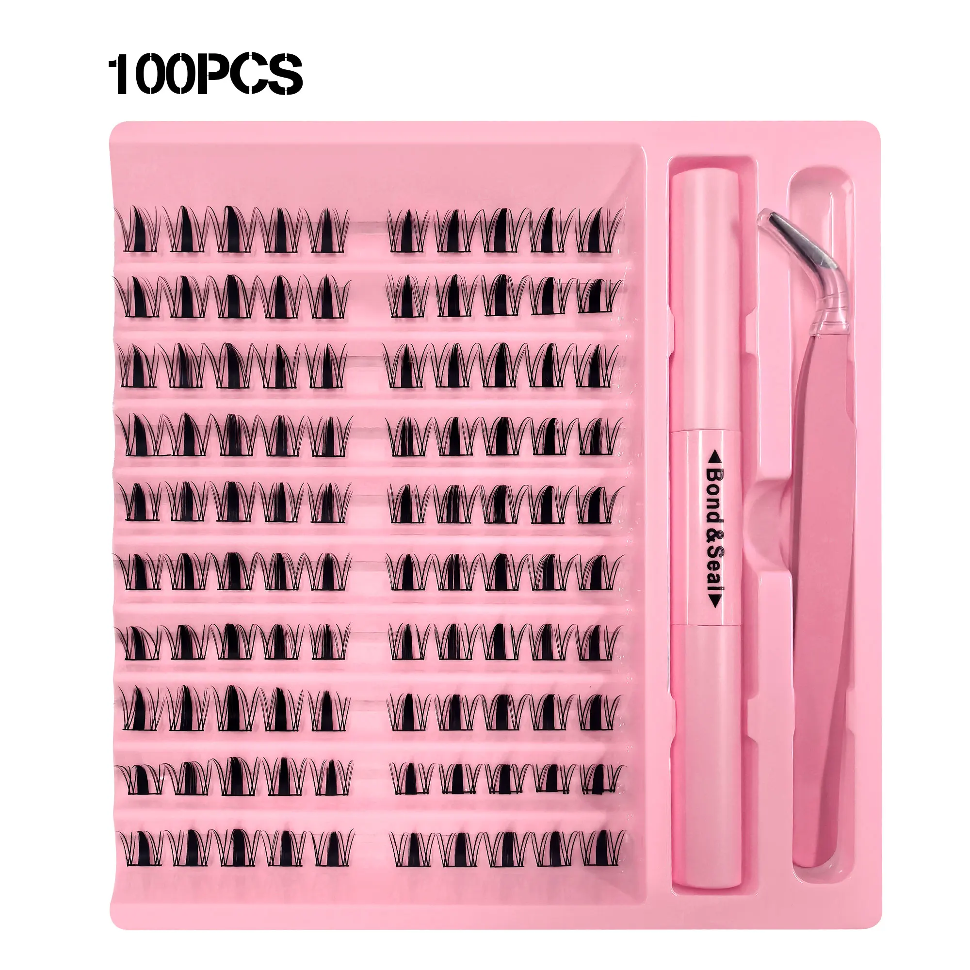 100-faches Comic-Set für falsche Wimpern, puppenartige, märchenhafte 3D-Wimpern, inklusive Kleber und Pinzette.