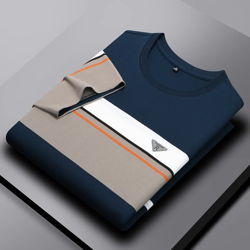 

High end brand silk cotton breathable short sleeved T-shirt 2024 summer new fashionable letter printed stripe casual T-shirt