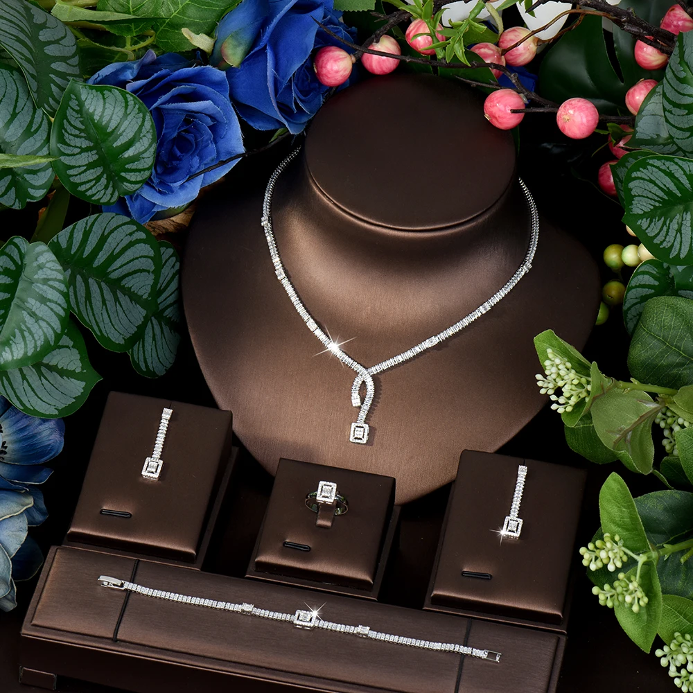 

Simple personality beauty jewellery necklace earrings ring bracelet daily 4 pieces set party prom gift wedding women dress M-548