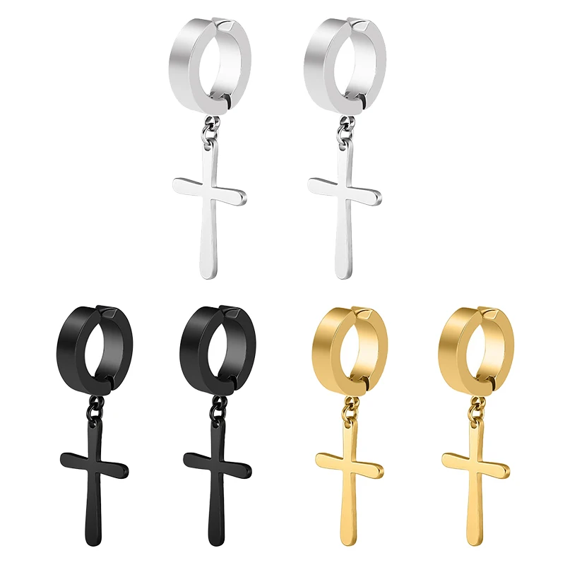 1 Paar modische Ohrclips mit Kreuz-Anhänger, nicht durchdringende Ohrringe, gefälschte Ohrringe, Geschenk für Männer und Frauen, Schmuck