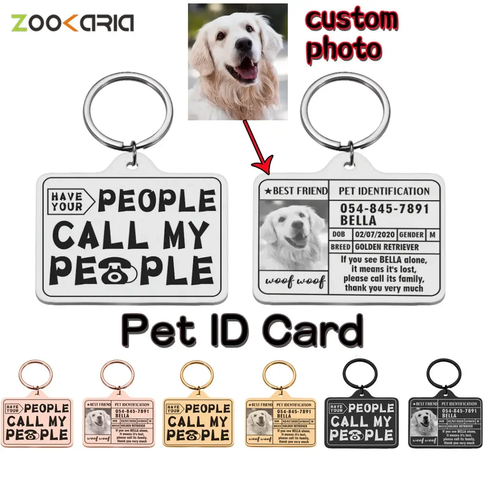 Custom Pet ID Card Personalized Dog Photo Identification Anti-lost Dog Information Collar Stainless Steel for Puppy Accessories