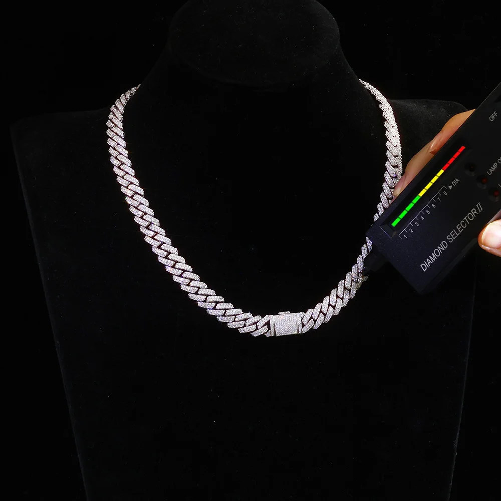 

ICEBLING 10mm Prong Two Rows 925 Silver Moissanite Cuban Chain Bling Bling Iced Out S925 VVS Necklace Hip Hop Jewelry