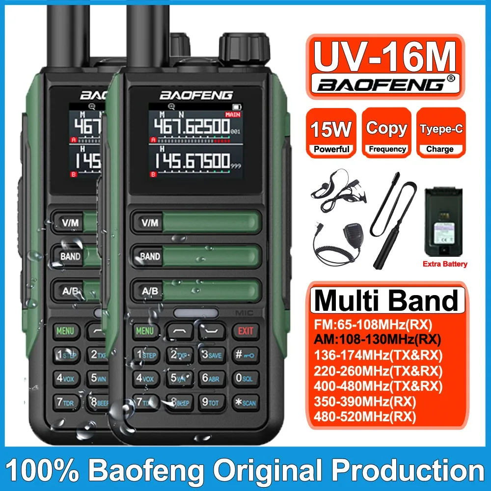 

2Pcs Baofeng UV16M Air Band Walkie Talkie Long Range Wirless Copy Frequency Two Way Ham Radio Type-C 15W UV-16M Transceiver