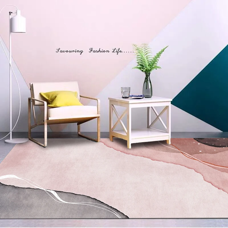 Nordic Gold Line Carpet, Living Room, Non-Slip Carpets, Home Decoration, Sofa, Coffee Table Rug, Morandi Cute Bedroom Rugs