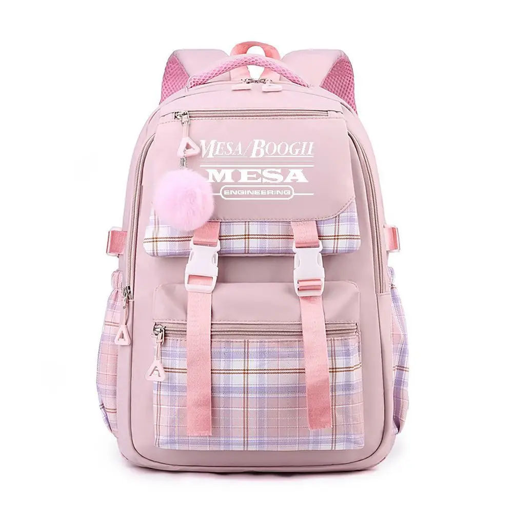 Ransel Pola Kotak-kotak MESA BOOGII, Tas Sekolah Merah Muda yang Lucu, Ransel Perjalanan dengan Tali yang Dapat Disesuaikan untuk Anak Perempuan dan Wanita