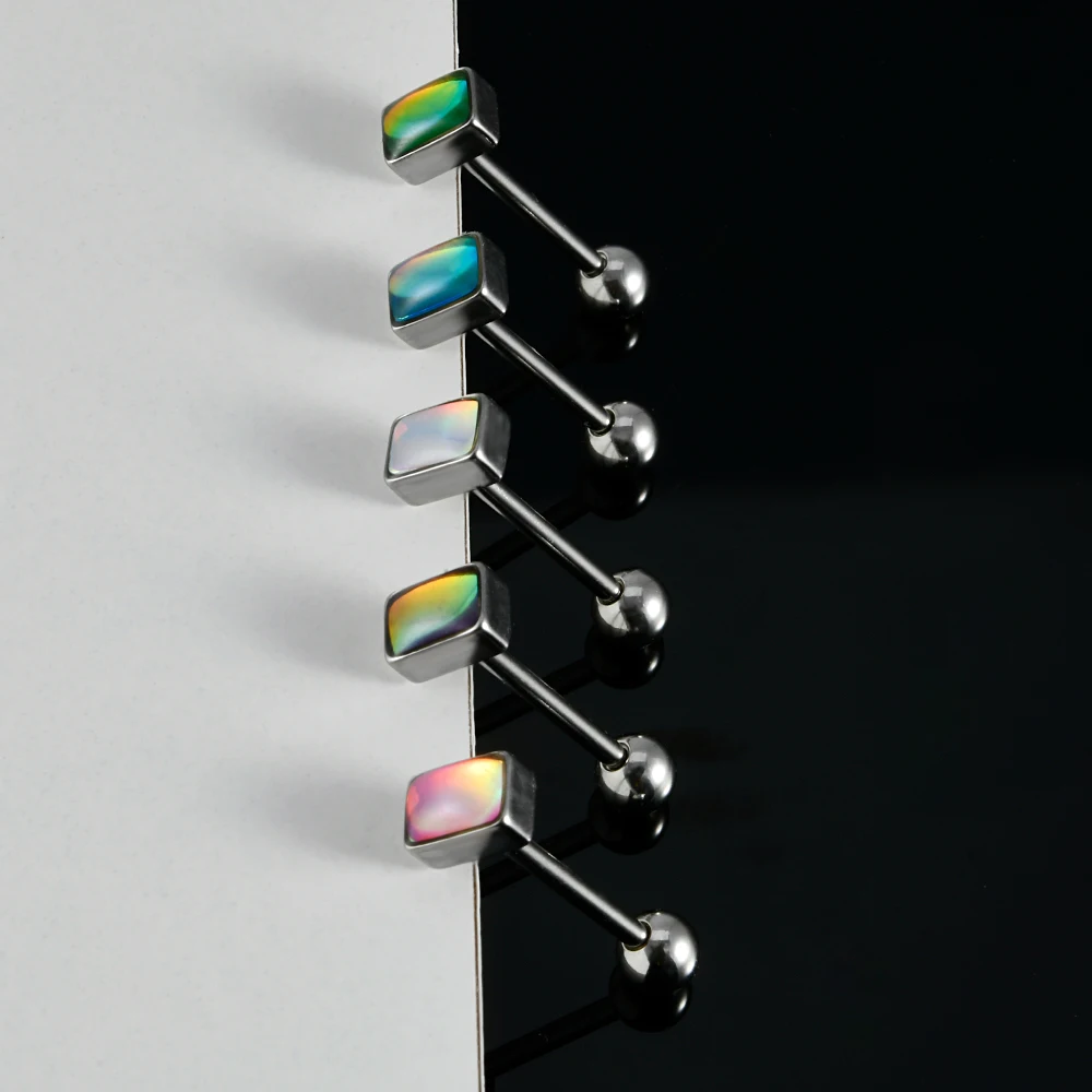 1PC 316l Stainless Steel 14G Square Tongue Barbell Piercings Flash Film Bling Bling Tongue Barbell Rings Piercing Body Jewelry