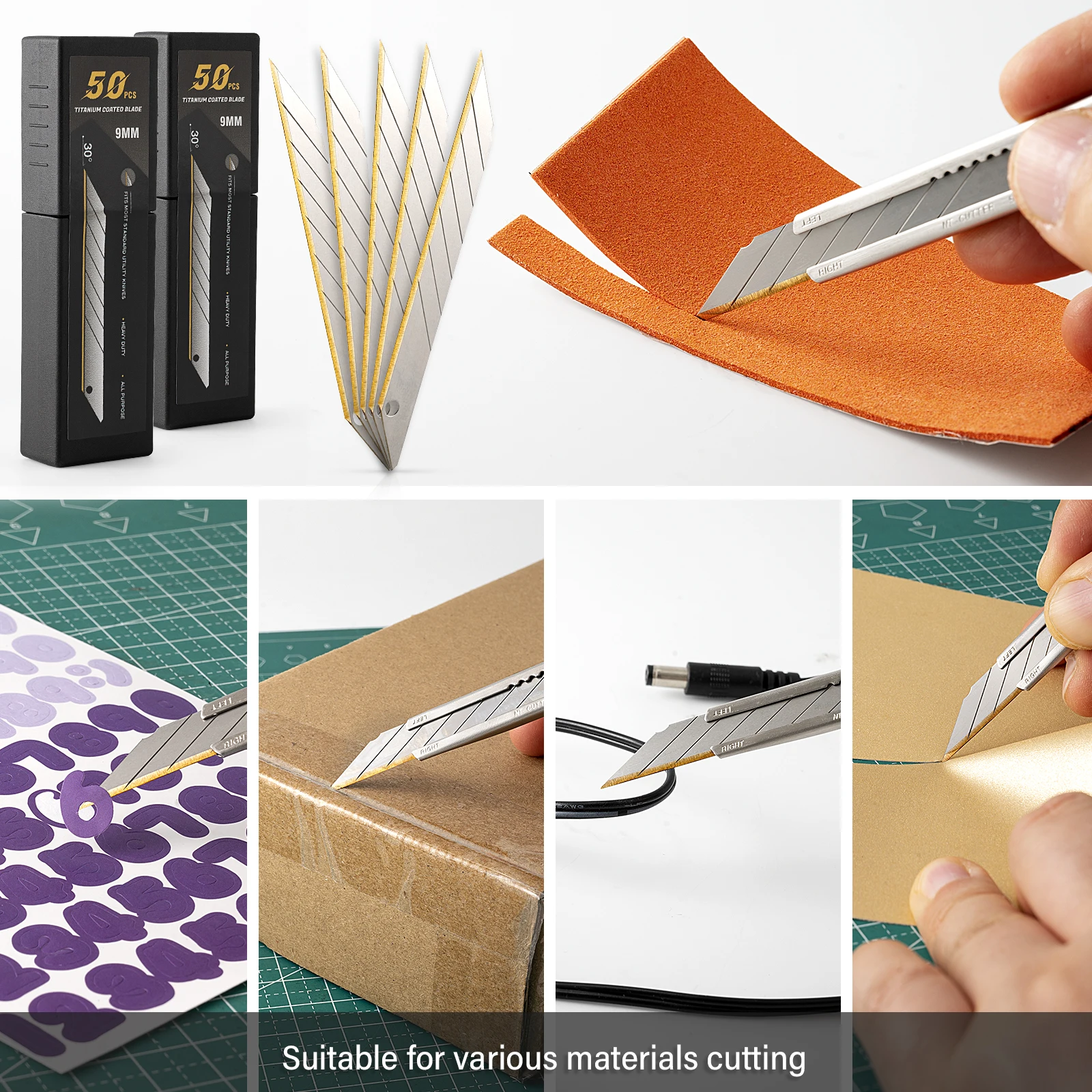EHDIS 100pcs 9mm Sharp 30 Degree Utility Knife Cutter Carbon Steel Blades Paper Cutting Car Film Tint Paper Cut Craft Knife