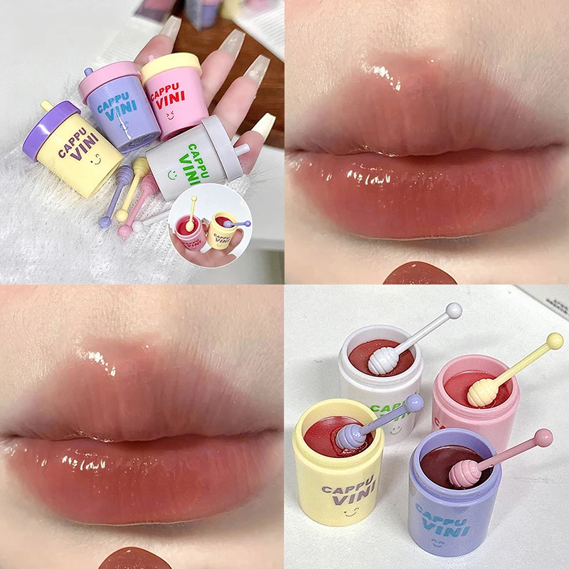 1/3 Unidades de Brillo Labial Hidratante con Espejo, en Forma de Lata de Leche Pequeña y Adorable, Tinte Labial Rojo Sexy, Bálsamo Labial Líquido, Cosméticos de Maquillaje Labial
