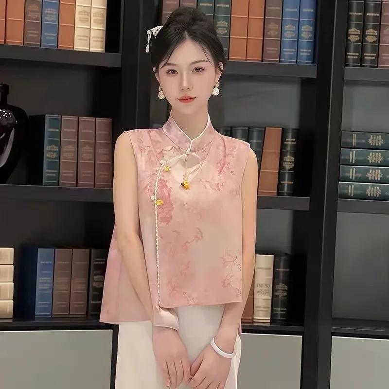 New Chinese Style Top Solid Color Tencel Short Sleeve 2025 Summer New Product
