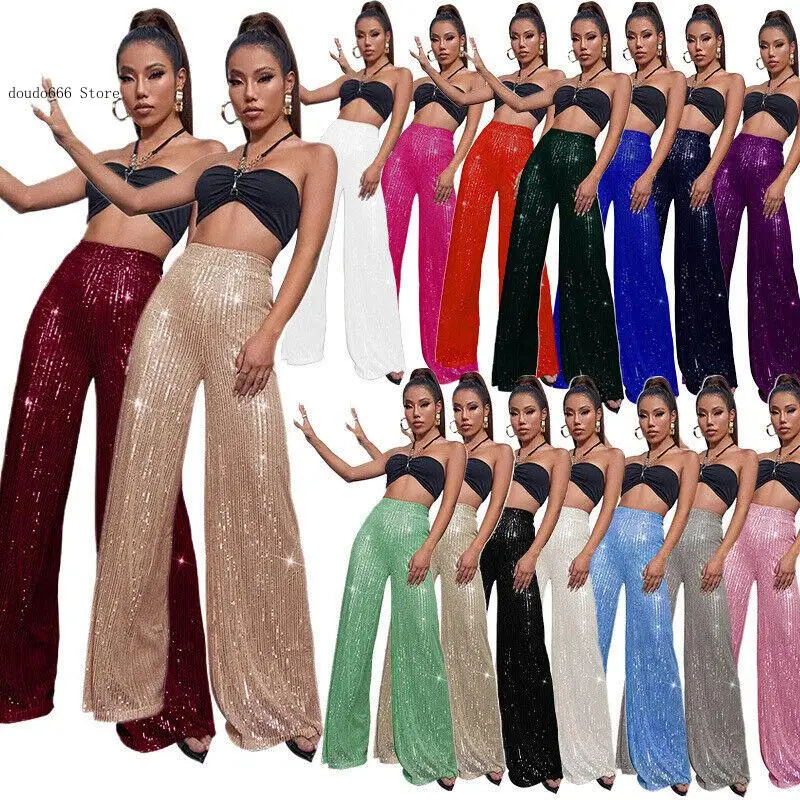 European and American Summer and Autumn High Waisted Casual Sequin Loose Hanging Wide Leg Pants for Women