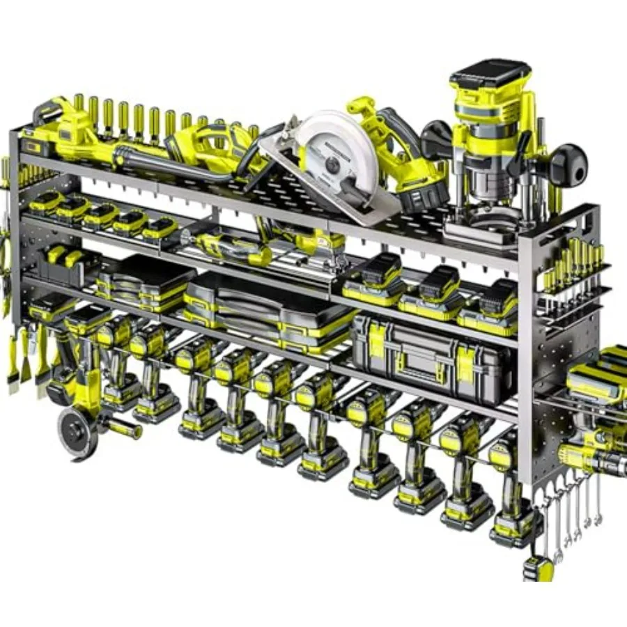 

Настенный органайзер для инструментов 49,8 дюйма (121 см) шириной, сверхпрочный, с 14 держателями для беспроводных дрелей, 4 уровня, для гаража