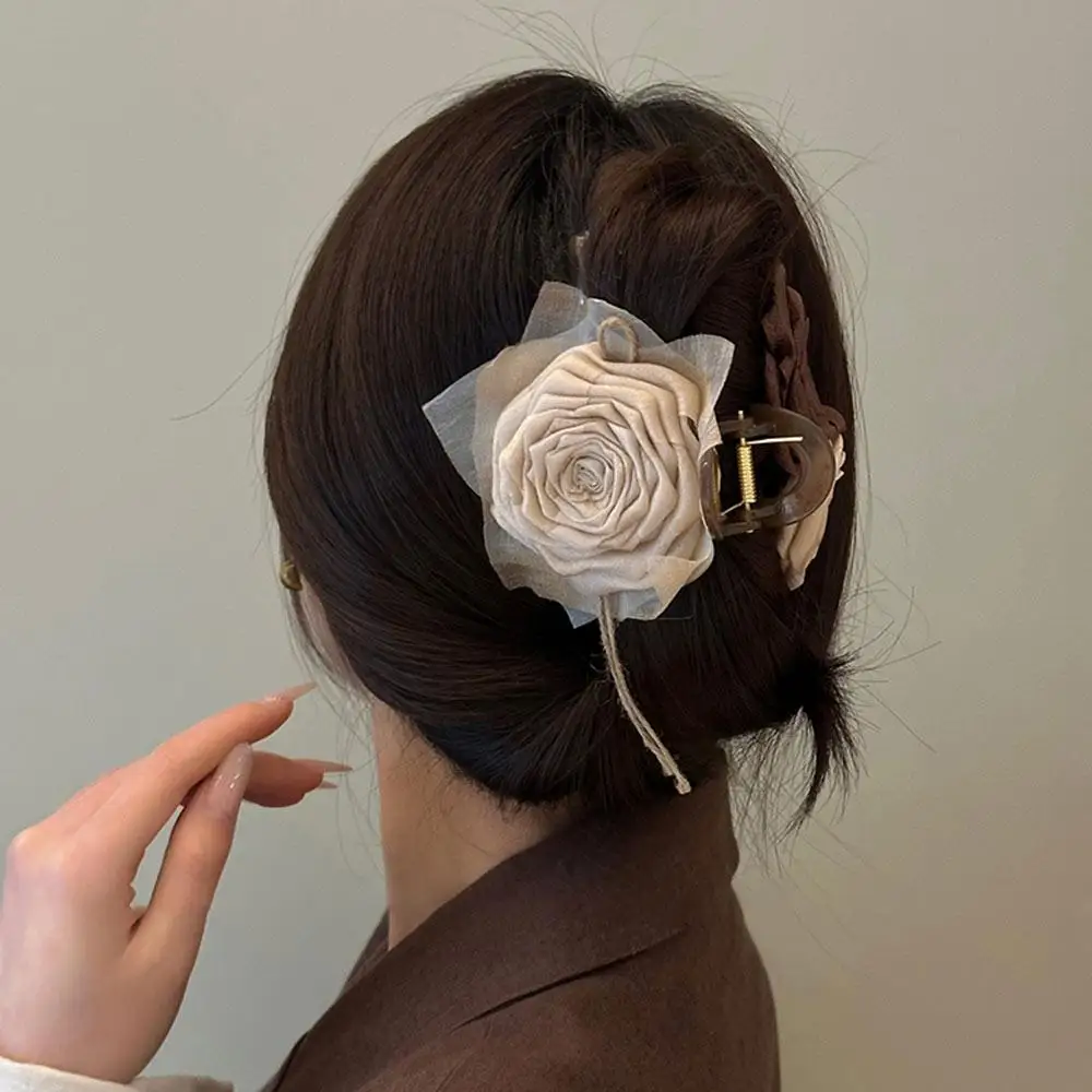 Retro Murad Dried Roses Flower Hair Claw Clip Large Fashion Hair Styling Claw Clip Headdress for Women Girls