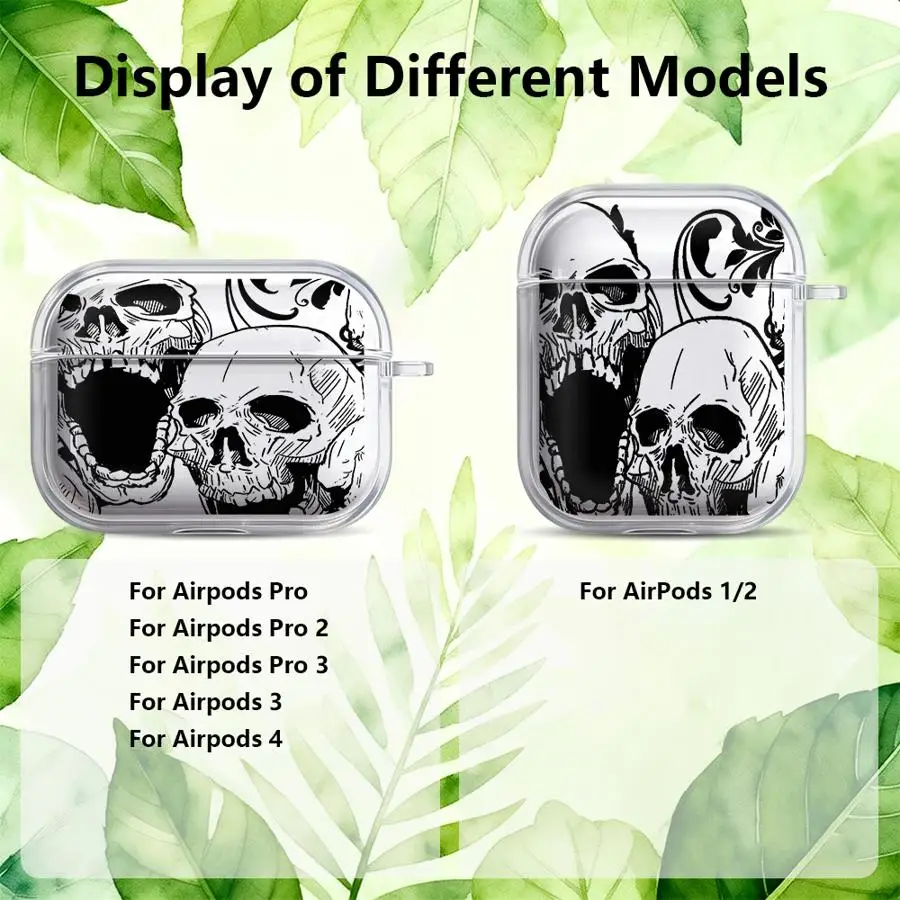 Creative Skull Art Case For Airpods 1 Pro2 Pro3 4 3 2 Pro Clear Earphone Cases Cover view 2