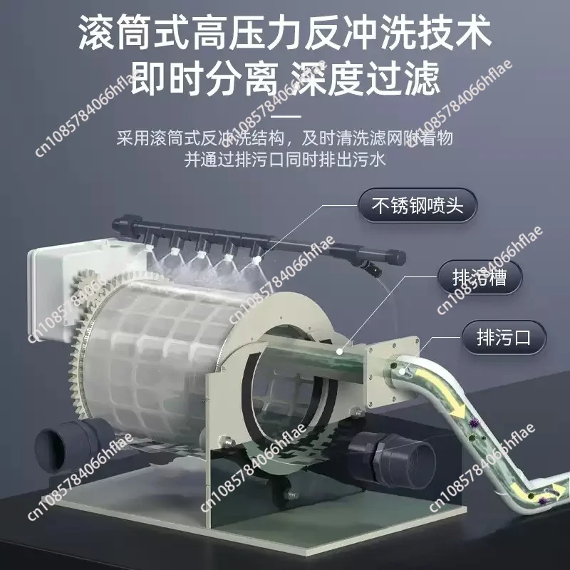 10‑Ton Rotary Drum Microfilter, Automatic Back‑washing Aquaculture Cotton Media Filter for Recirculating Water System