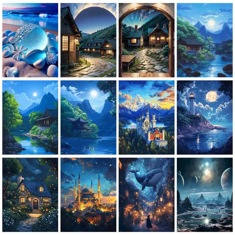 RUOPOTY Oil Painting By Numbers Night View HandPainted On Canvas By Numbers Acrylic Kits Hand Painted Painting Decor For Home