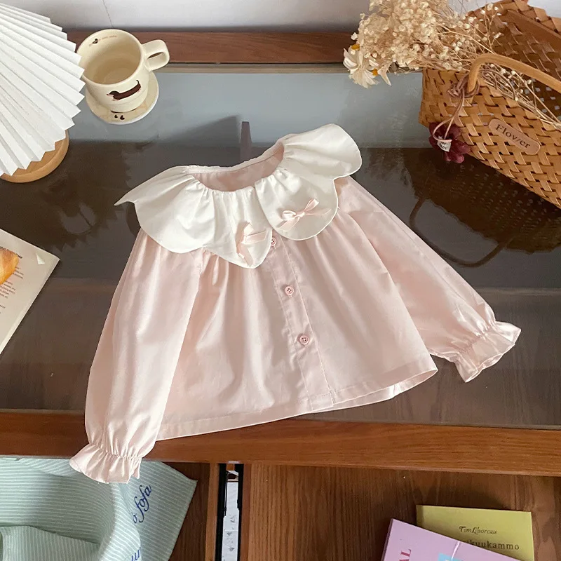 Girls Outerwear 2026 Spring New Korean Edition Petal Collar Bow Sweet Cardigan Jacket Casual Fashion Daily Elegance