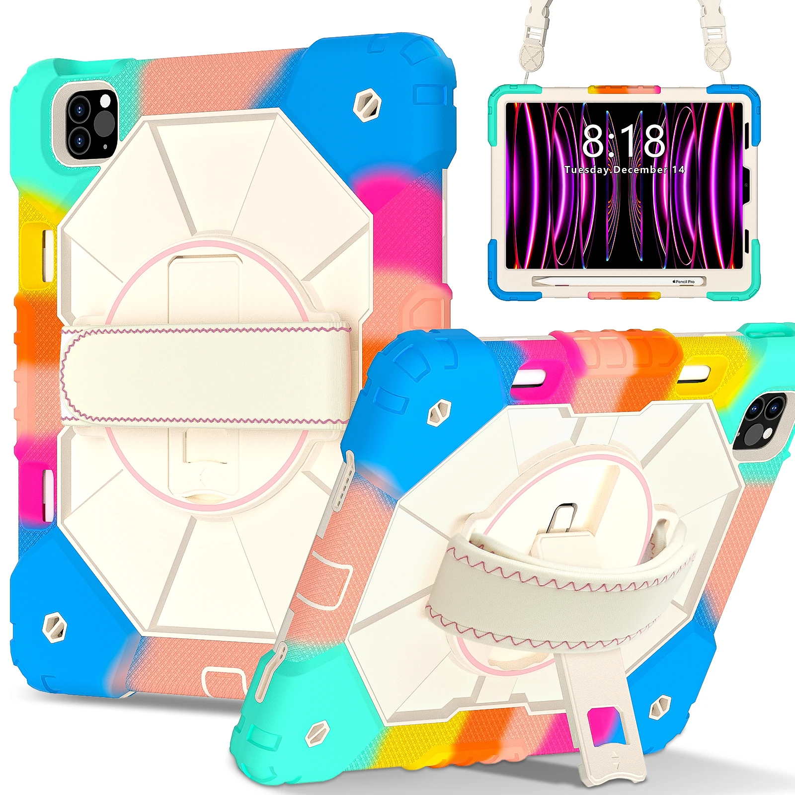 

Armor Case For iPad Air 11 2025 2024 4 5 10.9" Pro 11 2022 2021 2020 2018 360 Rotating Stand Cover With Pen Slot,Shoulder Strap