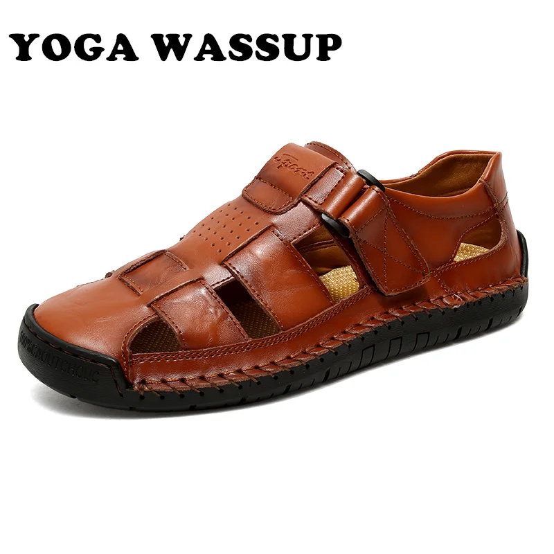 

YOGA WASSUP - Men's Genuine Leather Summer Sandals, Casual and Breathable, Comfortable Shoes, Beach Slippers