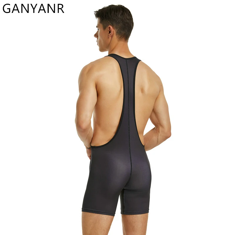 GANYANR Power Lifting Singlet Wrestling Men Sports Set Tracksuit Basketball Soccer Sweatsuit Boxing Sportswear Training Gym Suit