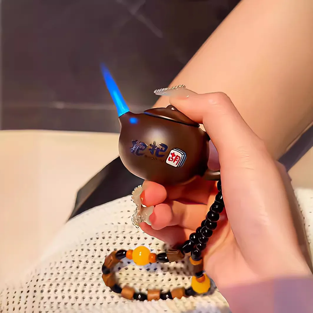 

New Personalized Ceramic Jar Inflatable Ignition Windproof Metal Rotating Decompression Jet Red Flame Lighter Men's Gift