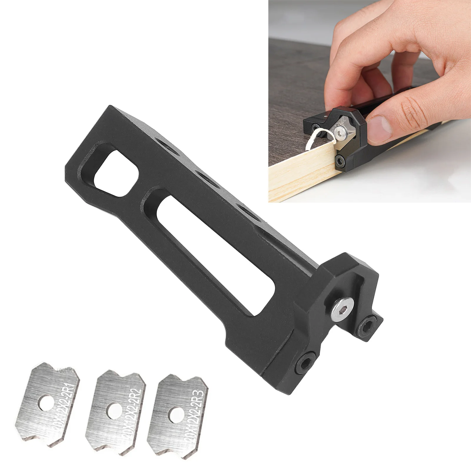Woodworking Edge Trimmer Aluminum Alloy Manual Wood Edge Planer Arc Woodworking Scraper with 3 Blades