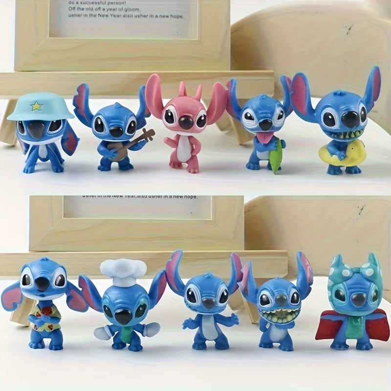 10 figuras de Disney Stitch, adornos de escritorio, decoración del hogar, fiestas de cumpleaños, decoraciones para pasteles navideños
