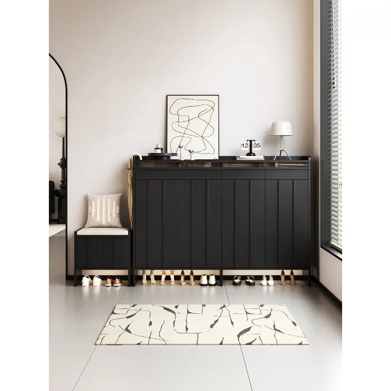 

Minimalist bone line solid wood shoe cabinet household door entry living room rock slab storage cabinet