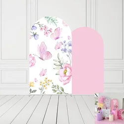 Mehofond Custom 2-Sided Blooms Floral Butterfly Pink Girls Birthday Party Baby Shower Covers Arch Wall Background Decor Backdrop