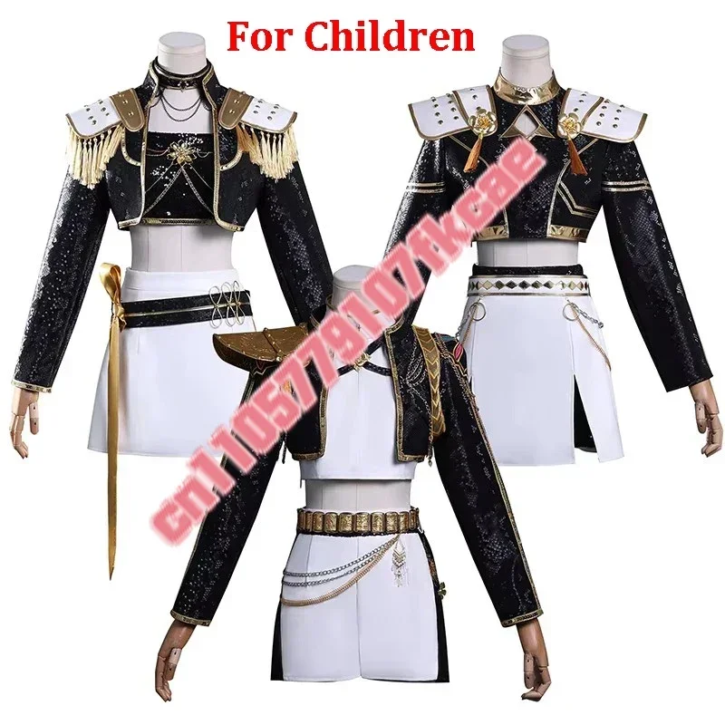 KPop Demon Hunters Cosplay Costume Wig Set - Black/Golden Rumi Zoey Mira Outfit for Girls Child Halloween Party Role-playing