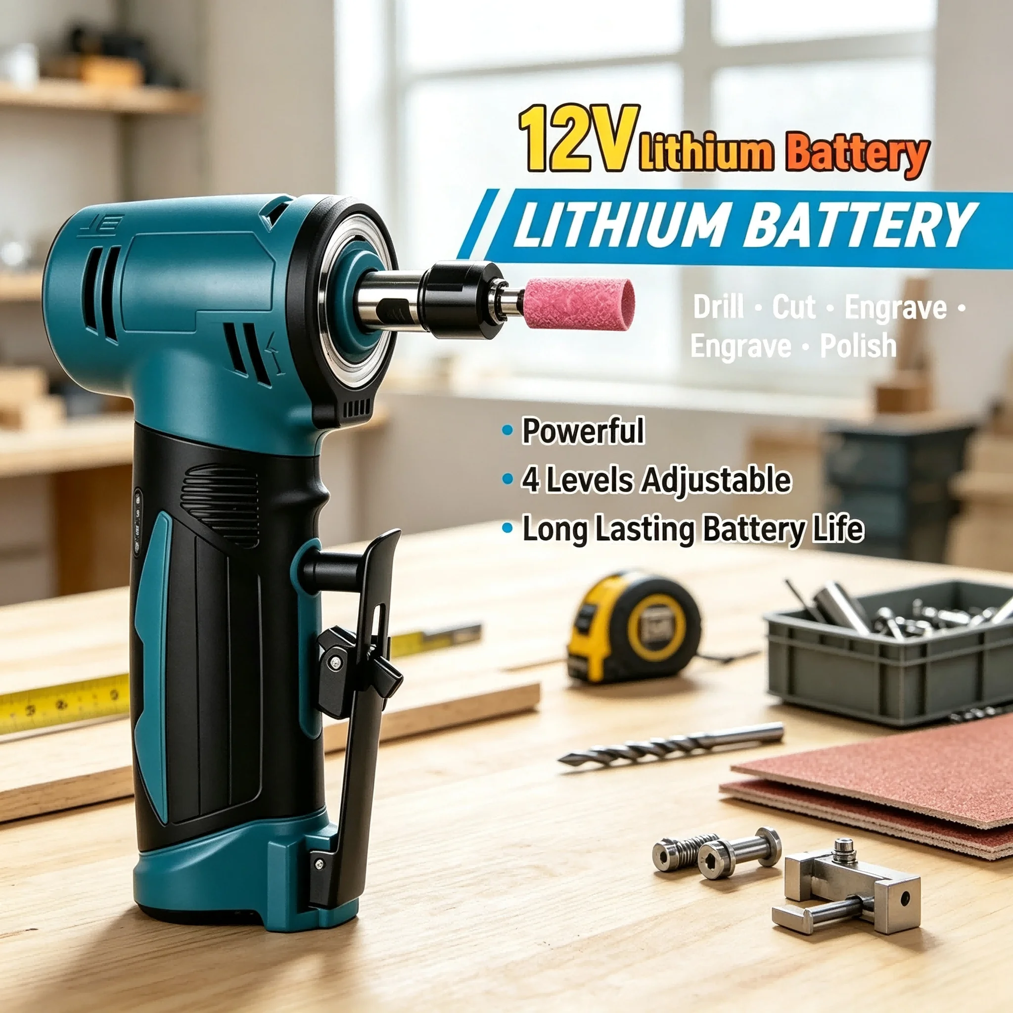 12V Brushless Straight Grinder 3/4 Speed Adjustable 6.35mm Chuck Electric Engraver Polisher Cutter Rotary Drill DIY Power Tool