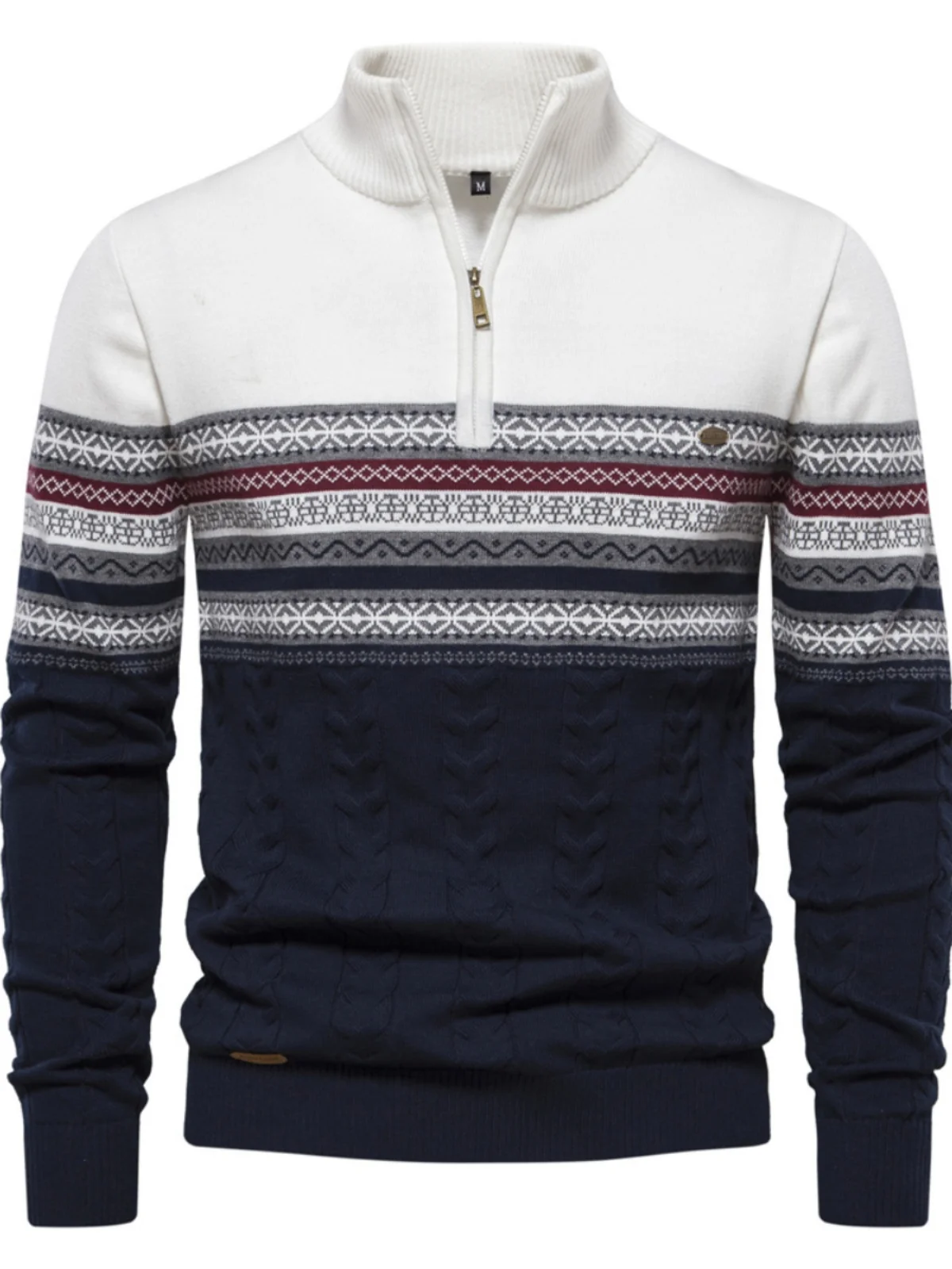 

Мужской трикотажный пуловер с воротником-стойкой на молнии, повседневный, универсальный, с круглым вырезом, длинными рукавами, приталенный, молодежный, в стиле колор-блок