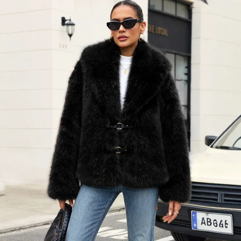 2026 Fashion Faux Fur Coat Women's Fox Fur Overcoat Autumn Winter Single-breasted Turndown Collar Jacket Streetwear Outerwear