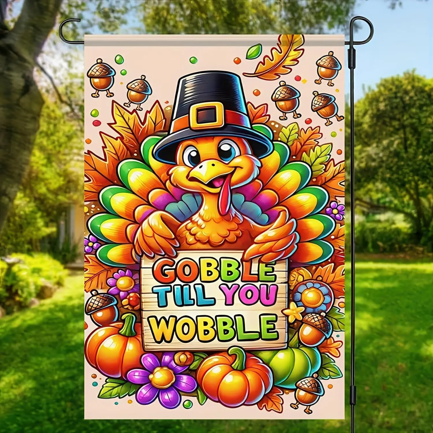 Happy Thanksgiving Garden Flag 12 x 18 Thankful Harvest Holiday Thanksgiving Gobble Turkey Garden Flag Decorative Fall Autum SSL