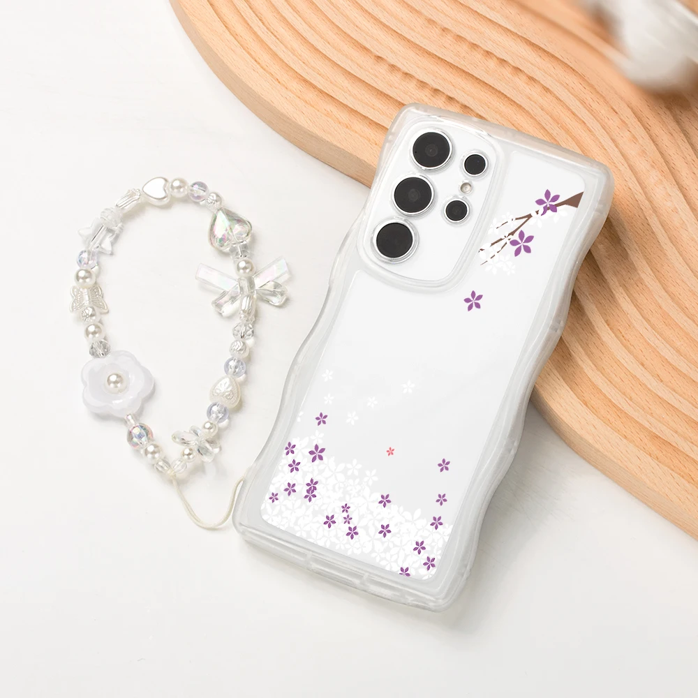 Flowers Floral Phone Case for Samsung Grey A53 A54 A24 A33 A23 A13 5G Soft TPU Transparent Cover Pendant Bracelet Coque Capa