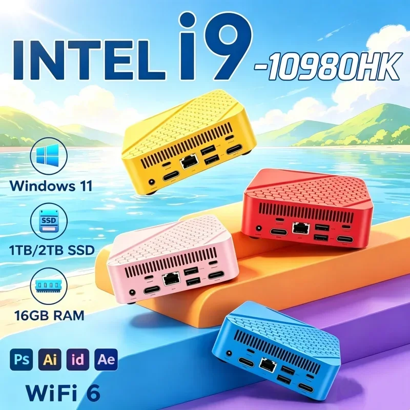 MINI PC Intel Core I9 10980HK Windows 11 16GB RAM 1TB 2TB SSD WIFI 6 BT5.2 4K HD Mini Gaming Office Study Pc Prompt