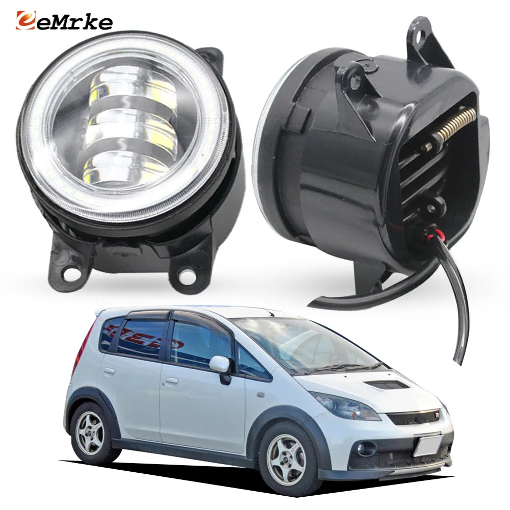 White Yellow LED Fog Light DRL for Mitsubishi Colt Ralliart Z30 Colt Plus 2006-2010 Projector Lens 12V Daylight Angel Eye Ring