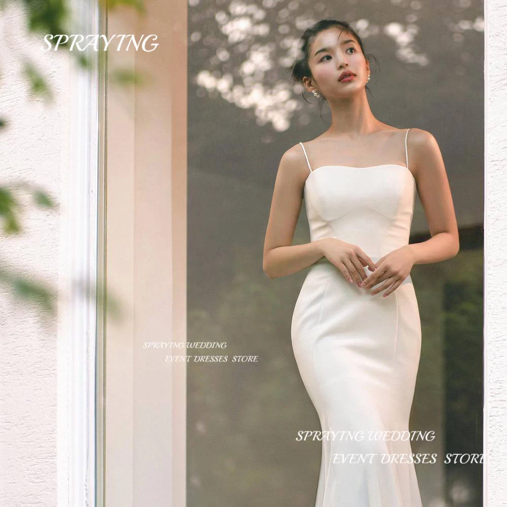 SPRAYING Simple Mermaid Wedding Dress Korea Photoshoot Spaghetti Straps Sleeveless Bridal Gown Floor Length Bridal Dresses