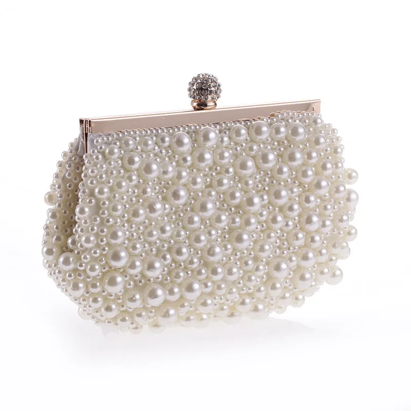 

Evening Handmade Bag Craft Bead Embroidery Pearl Embroidery Handcrafted Pearl Beaded Clutch - Diamond White Evening Dinner Bag