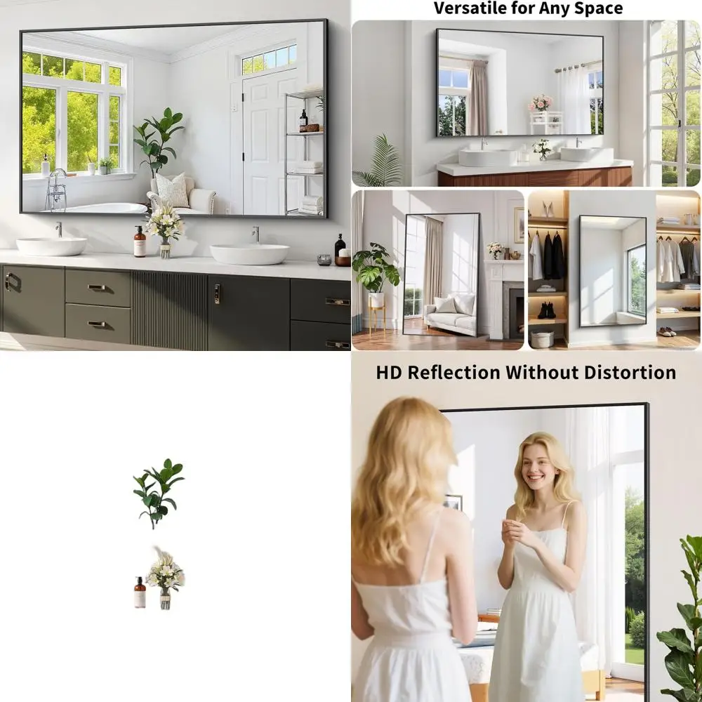 

36x60 Tempered Glass Bathroom Mirror, HD No Distortion, Horizontal/Vertical Mount, Matte Alloy Frame